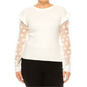 Sioni Women’s Crew Neck Long Appliqué Sleeve Sweater‎  Sz L